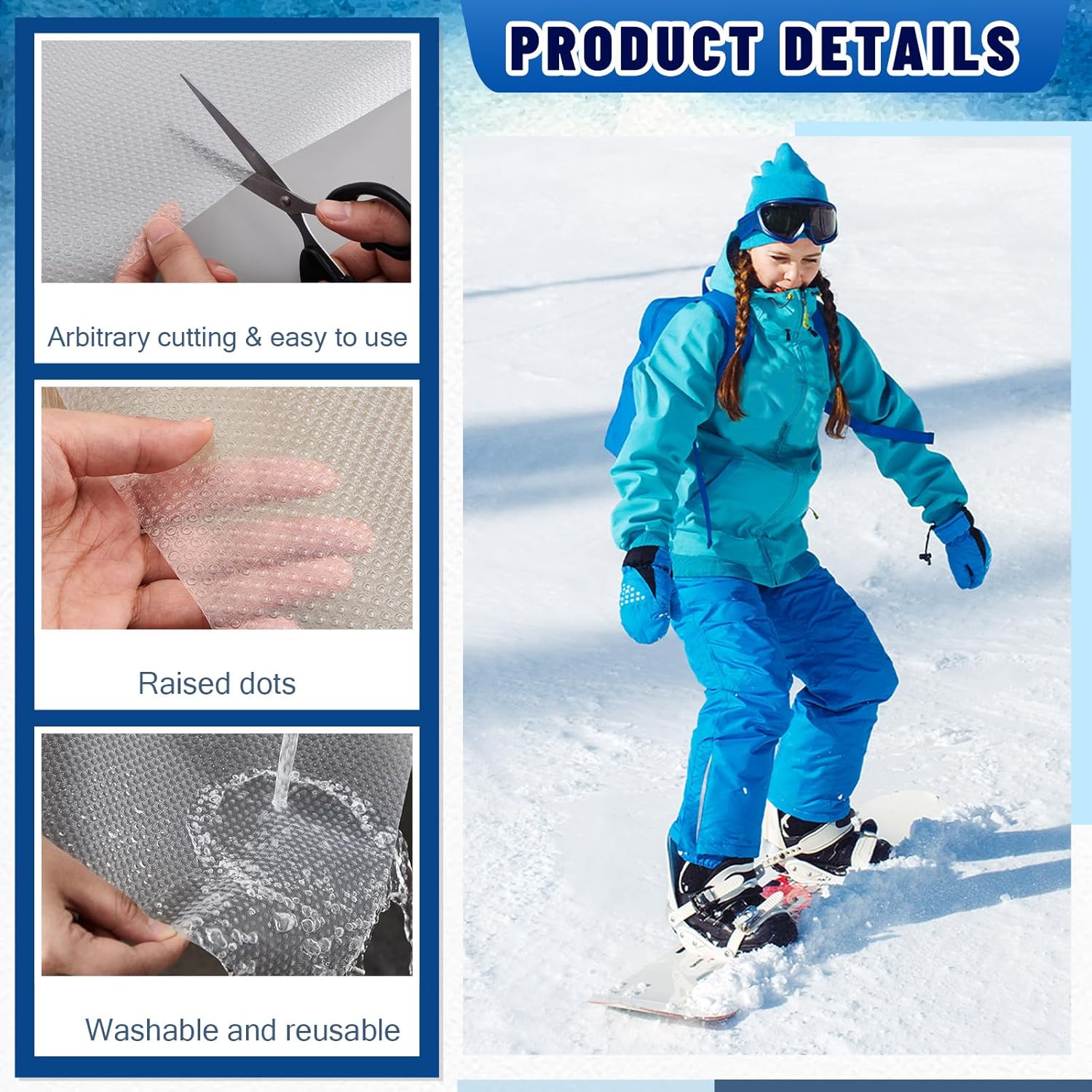 Bucherry 1 Roll Clear Winter Ski Skins Ski Board Protective Mesh Cuttable Snowboard Skin Mesh Protector with Large Scissors and Storage Bag Climbing Skin Savers Ski Skins Net for Prevent Snow and Ice