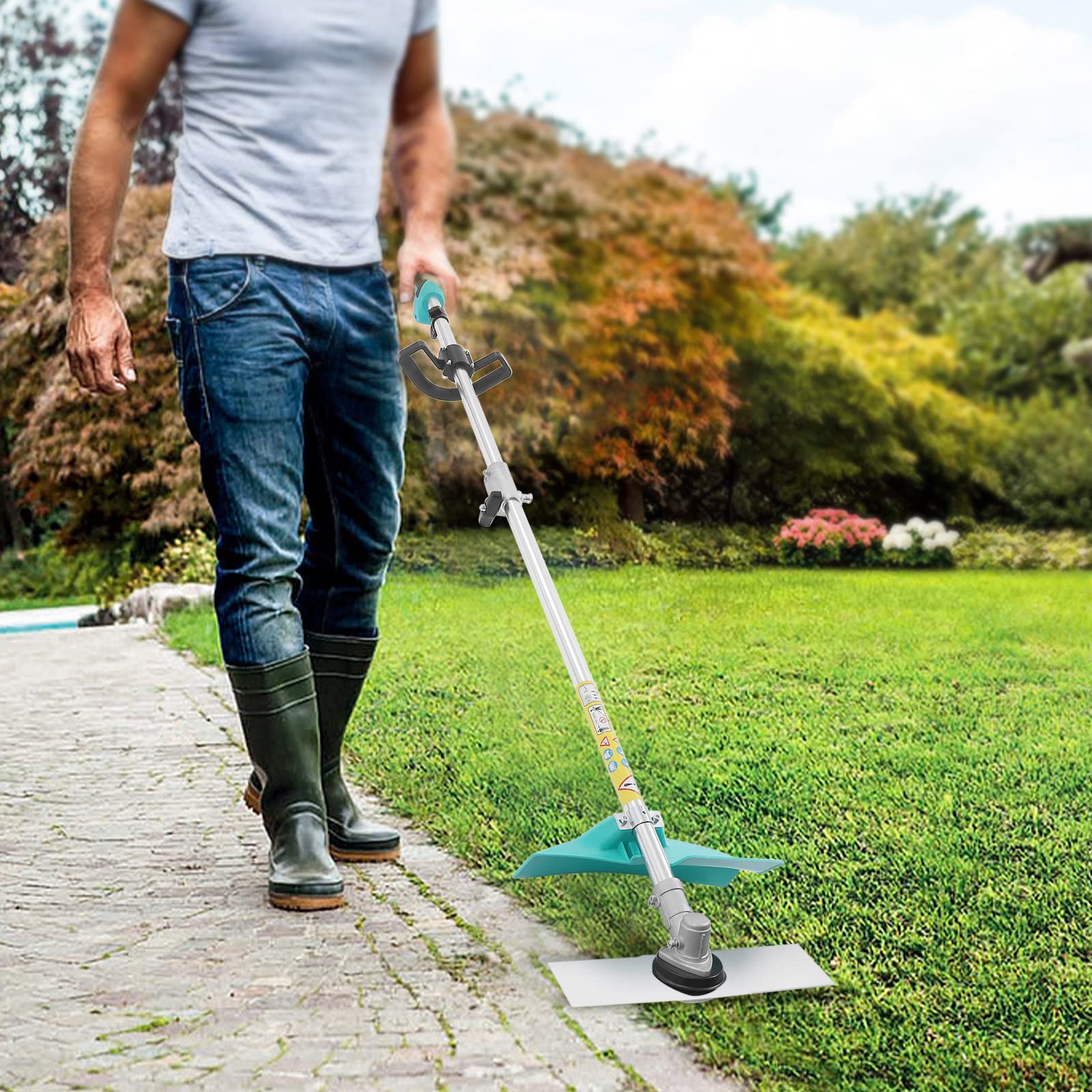Cortacésped eléctrico con correa para el hombro, cortacésped de jardín (1300 W, 11000 rpm, cuchillas de 12 x 3,5 cm, varillas de 1,7 m, sin batería)