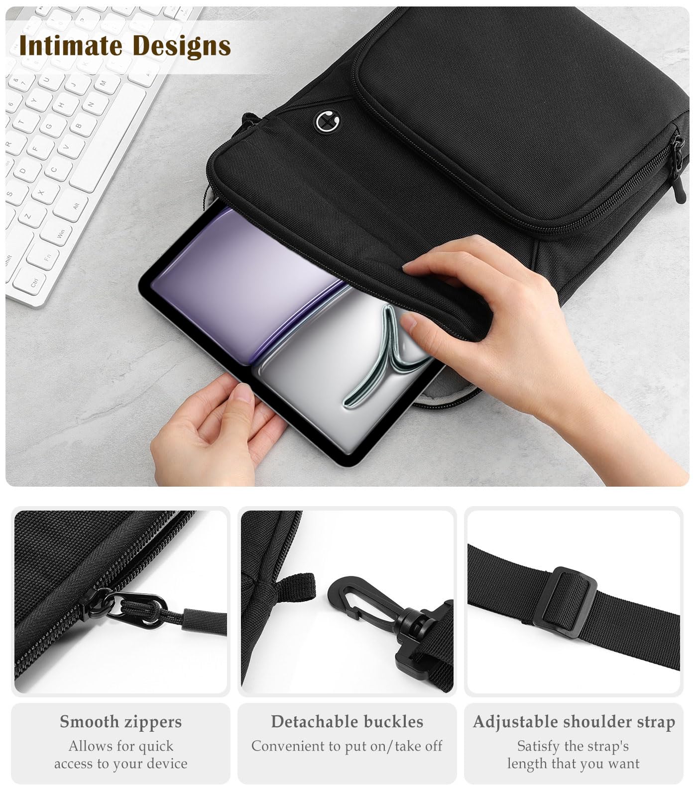 Dadanism 13 Pollici Custodia Borsa per Tablet con Tracolla per iPad Pro 13" M5/M4, iPad Air 13" M4/M3, MacBook Neo 13" 2026, MacBook Air 13" M5/M4, Galaxy Tab S10 FE Plus 13,1"/Tab S10+ 12,4", Nero