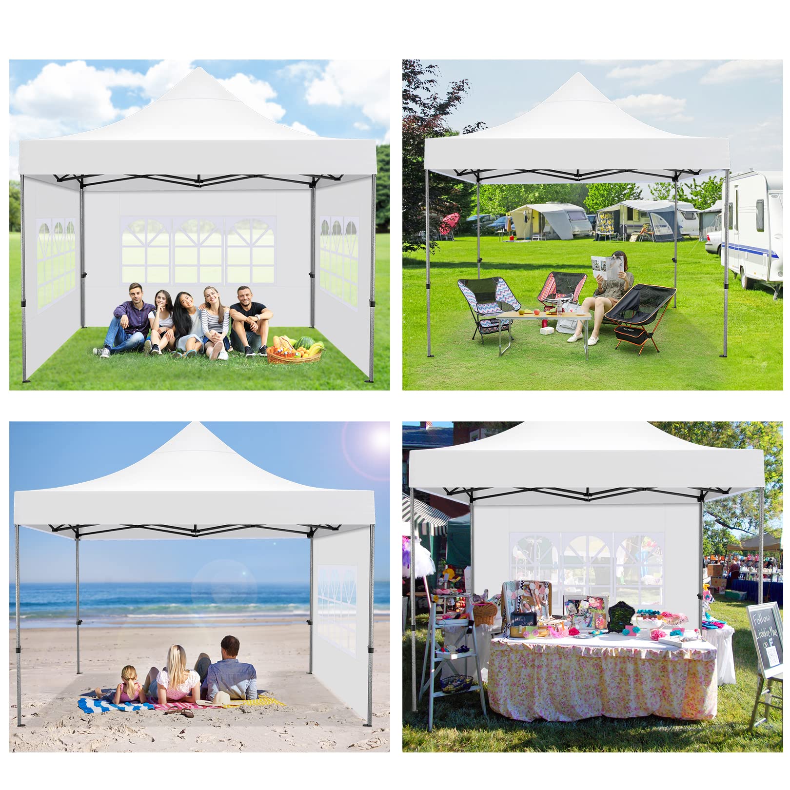 COBIZI Pavillon 3x3 Wasserdicht Stabil Winterfest mit Seitenwand,Weiss | Pop Up Zelt Faltpavillon,Sonnenschutz Pavillion Klappbar Zelte,Gartenparty Strand Hochzeit,Pavilion Faltbar mit Tasche Rollen