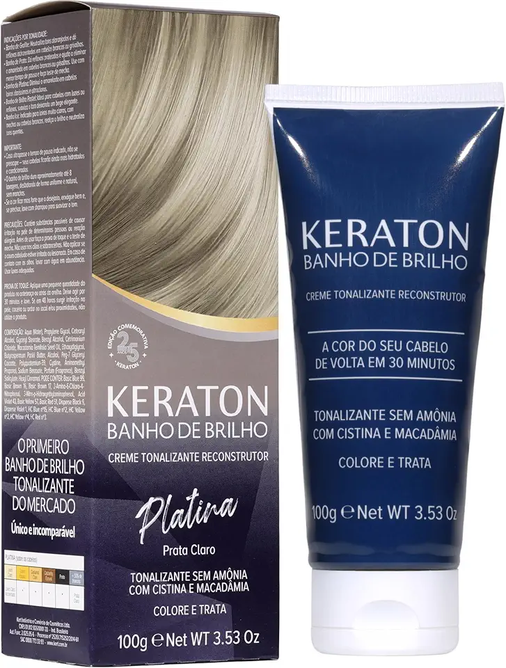 Keraton Tonalizante Banho de brilho 100g Platina Prata Claro