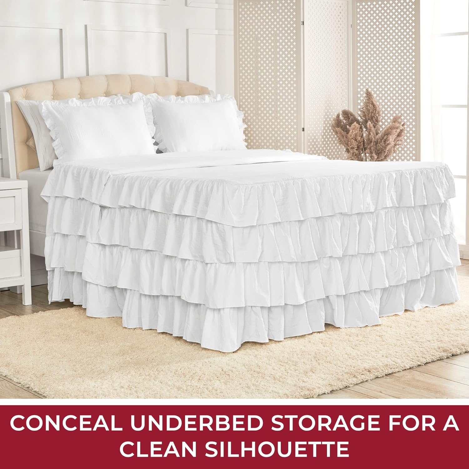 Mellanni Multi-Ruffled Bedspread King Set - 3-Pieces: Ruffle Bedspread & 2 Shams - 30" Drop Ruffle Bedskirt for Total Coverage - Ultra-Soft Bedding (King, White)
