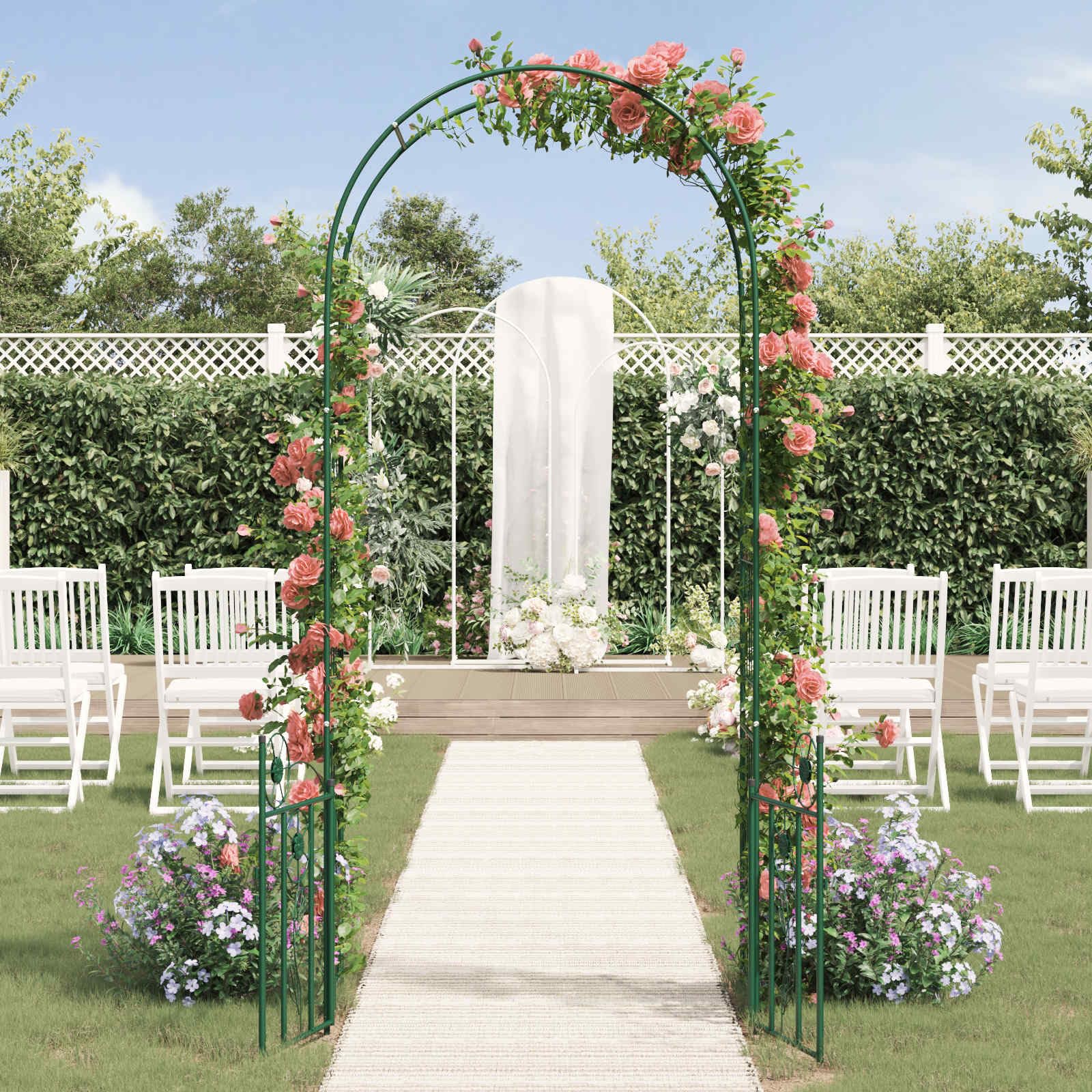 Gartenbogen mit Schloss Metall Rankhilfe für Kletterpflanzen Rosentor Gartentor Durchgang 102 x 50 x 218 cm Grün