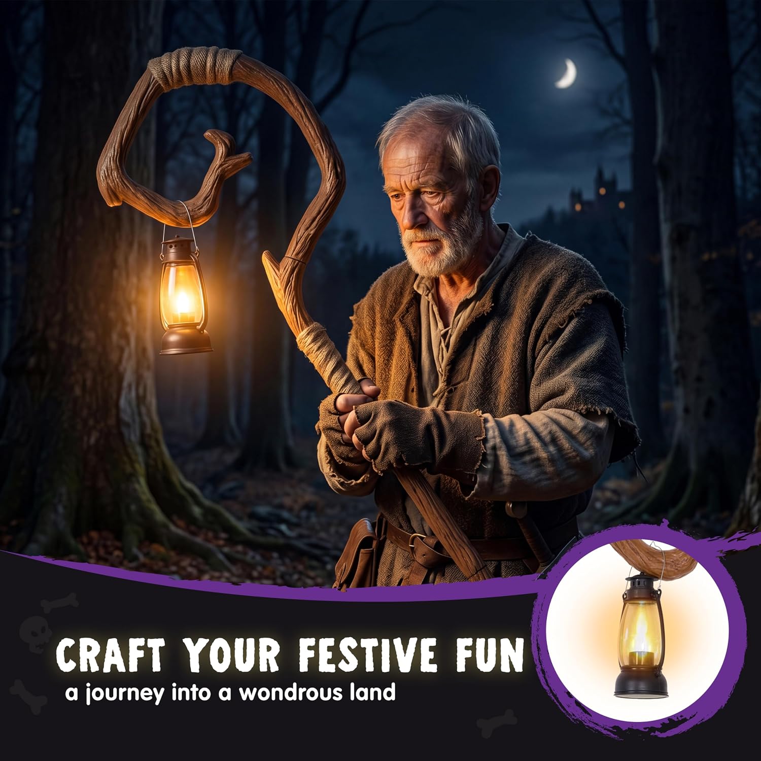 Spooktacular Creations Halloween Walking Cane with Lighted Lamp, Light up Magic Walking Staff Prop Accessory for Halloween Party Dress Up Costume, Accessory for Spooky Fun Parties