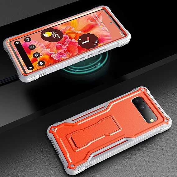 FITO for Google Pixel 6 Case 6.4 Inch, Dual Layer Shockproof Heavy Duty Case for Google Pixel 6 with Screen Protector, Built in Kickstand (Orange)