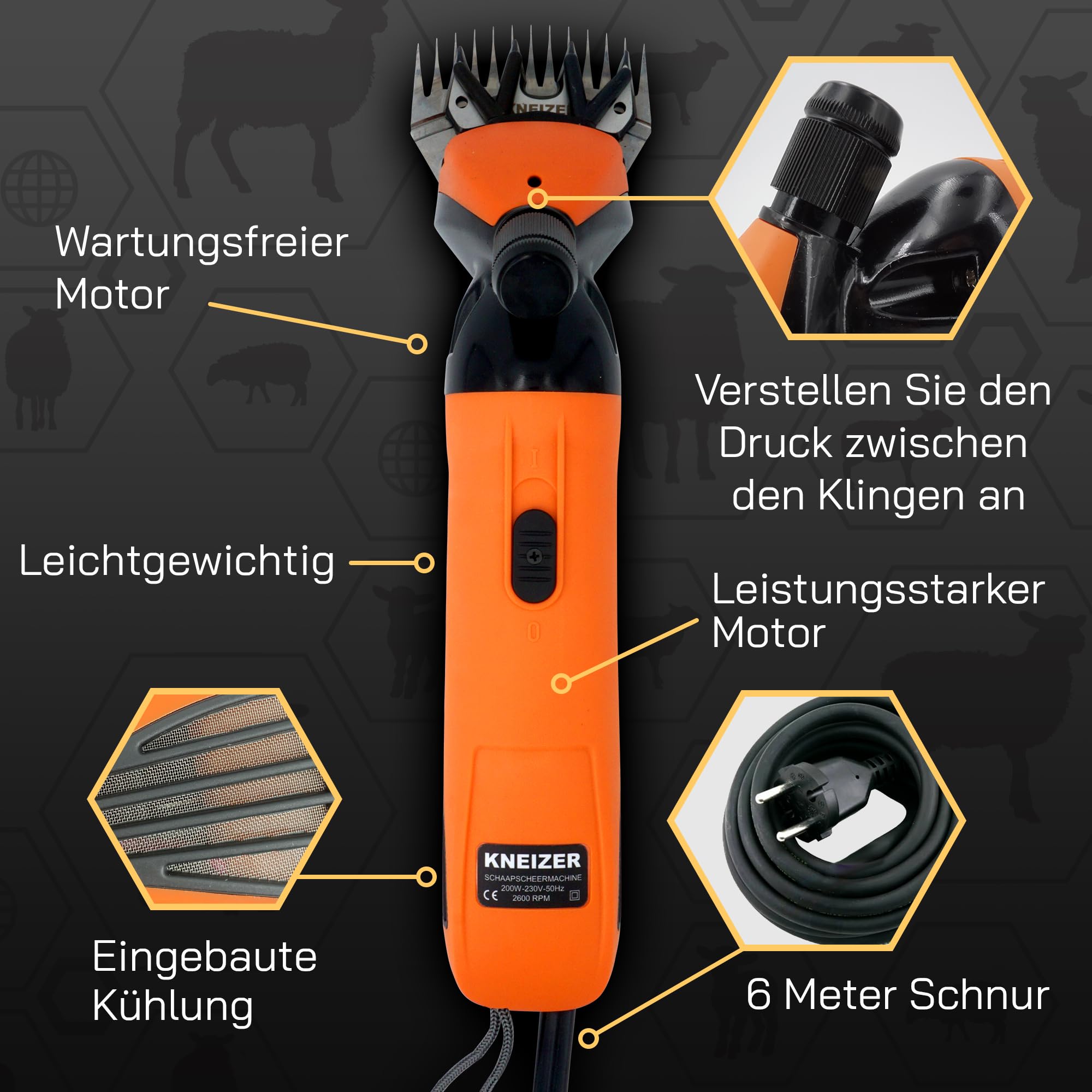Elektrische Schafschermaschine Komplettset mit Zubehör – Für alle Schafrassen – Austauschbare Klingen – Leistungsstarker Motor – Leise und vibrationsarm – Wartungsfrei