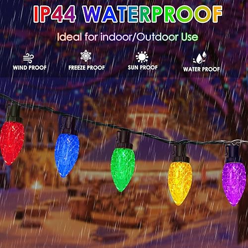 Miniatura 3 de Paquete de 2 tiras de luces LED C9 conectables, 66 pies, 100 luces LED de Navidad enchufables con adaptador seguro de 29 V, luces decorativas