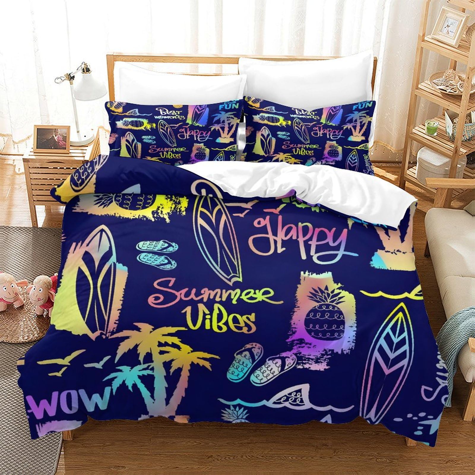 Housse de couette surf 200x200 cm avec fermeture éclair double 3 pièces