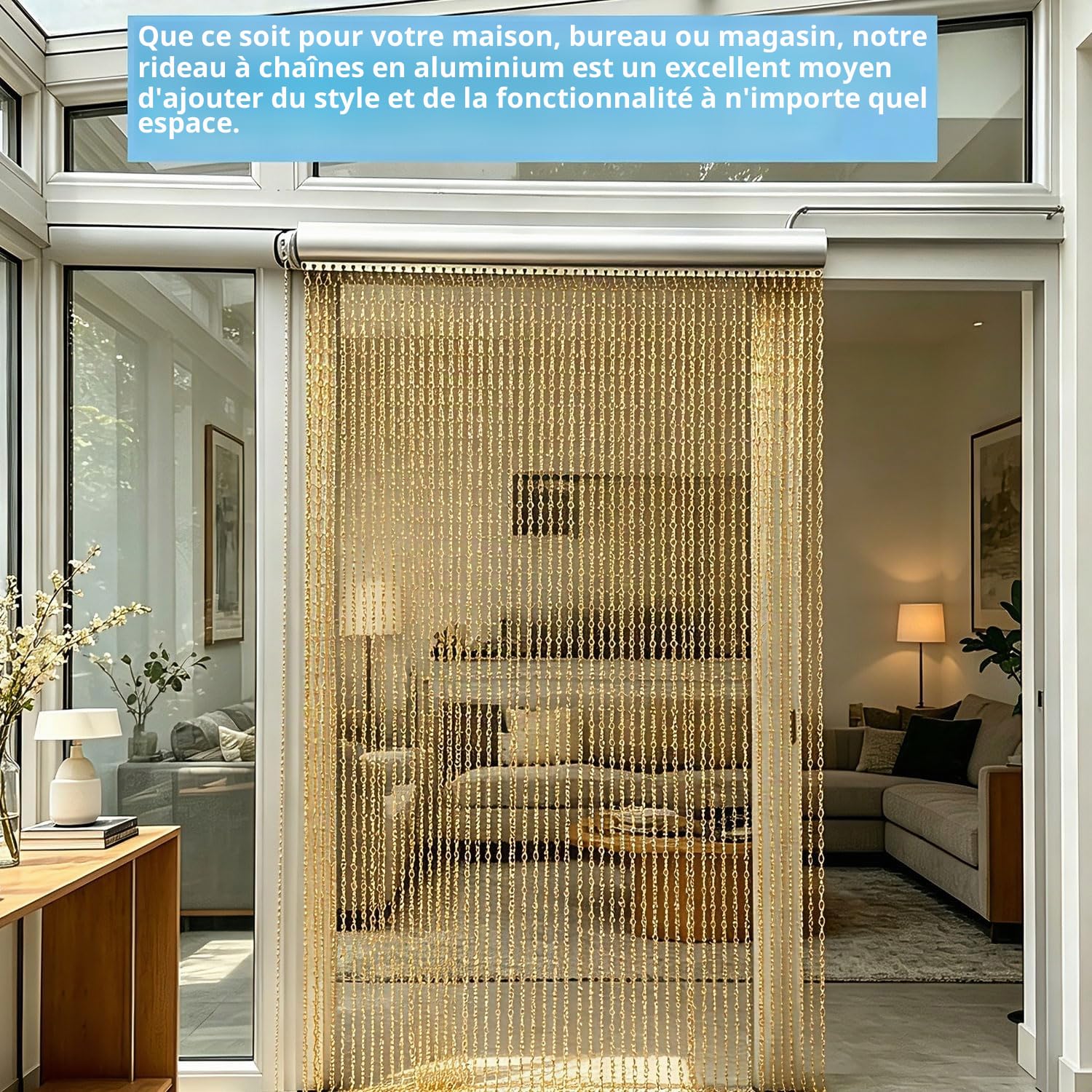 Store à Enrouleur en Aluminium 90 × 200 cm avec chaîne, Anti-Mouches et Anti-Insectes, pour la Protection Contre Les nuisibles, pour Portes et fenêtres, décoration d'intérieur (doré)