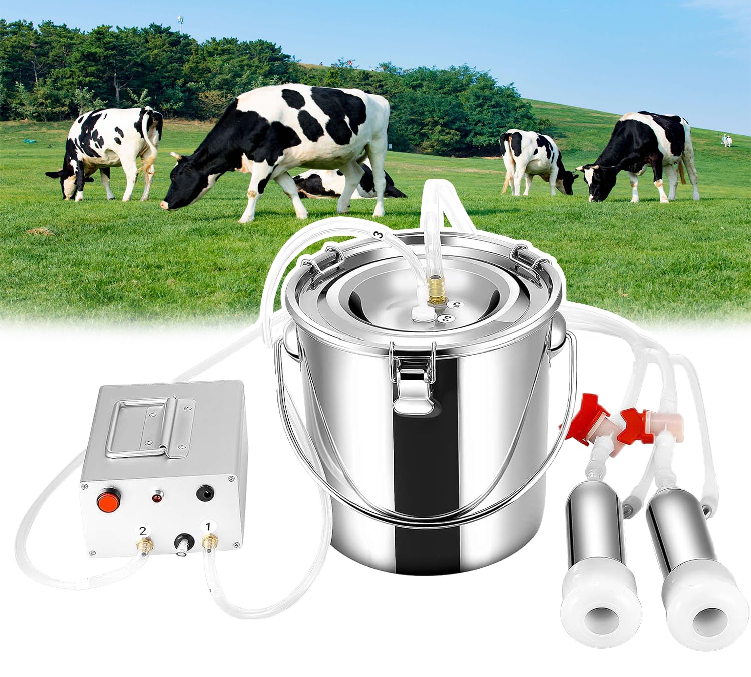 Heggmkk Cattle Electric Cows Sheep Milking Machine(3L/5L/10L), Pulsation Vacuum Pump Milker, Automatically Stops When Milk Full, Comfortable Milk Extraction, For Dairy Cow Goat,3L,