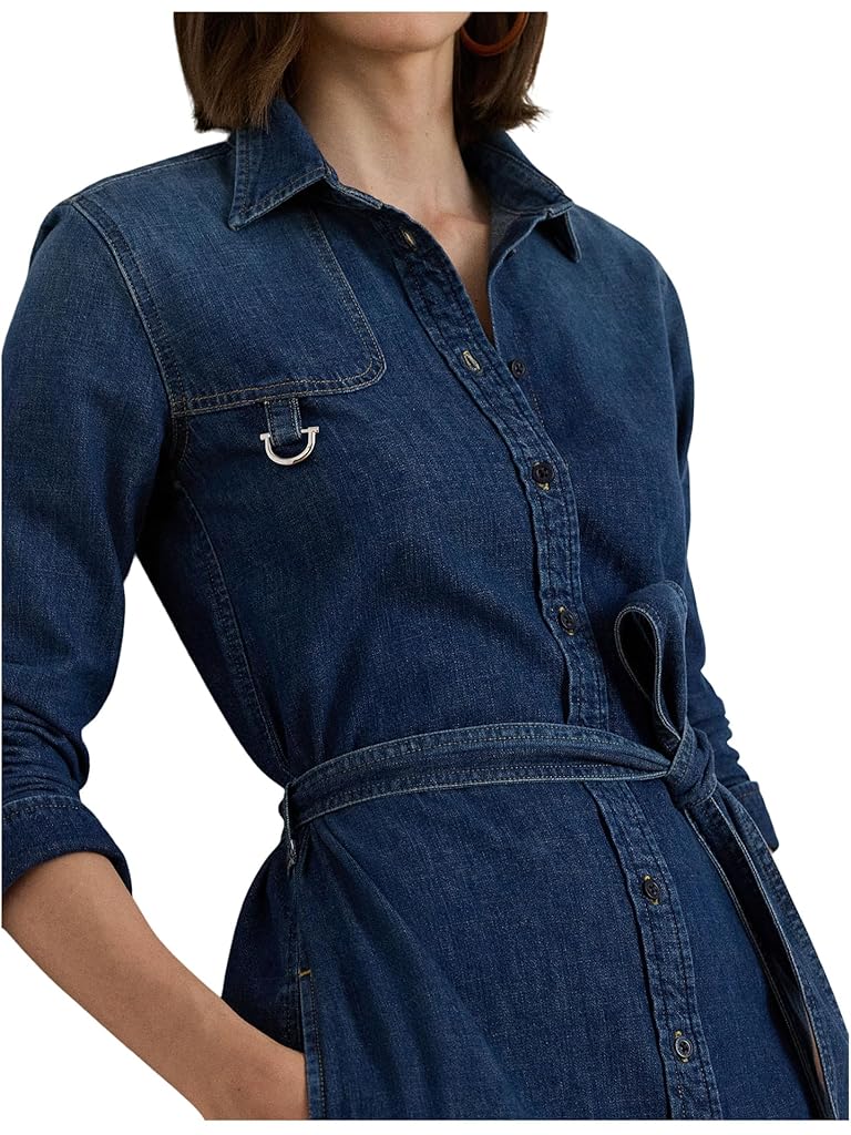 Blue Lauren Ralph Lauren Horsebit-Trim Belted Denim Shirtdress