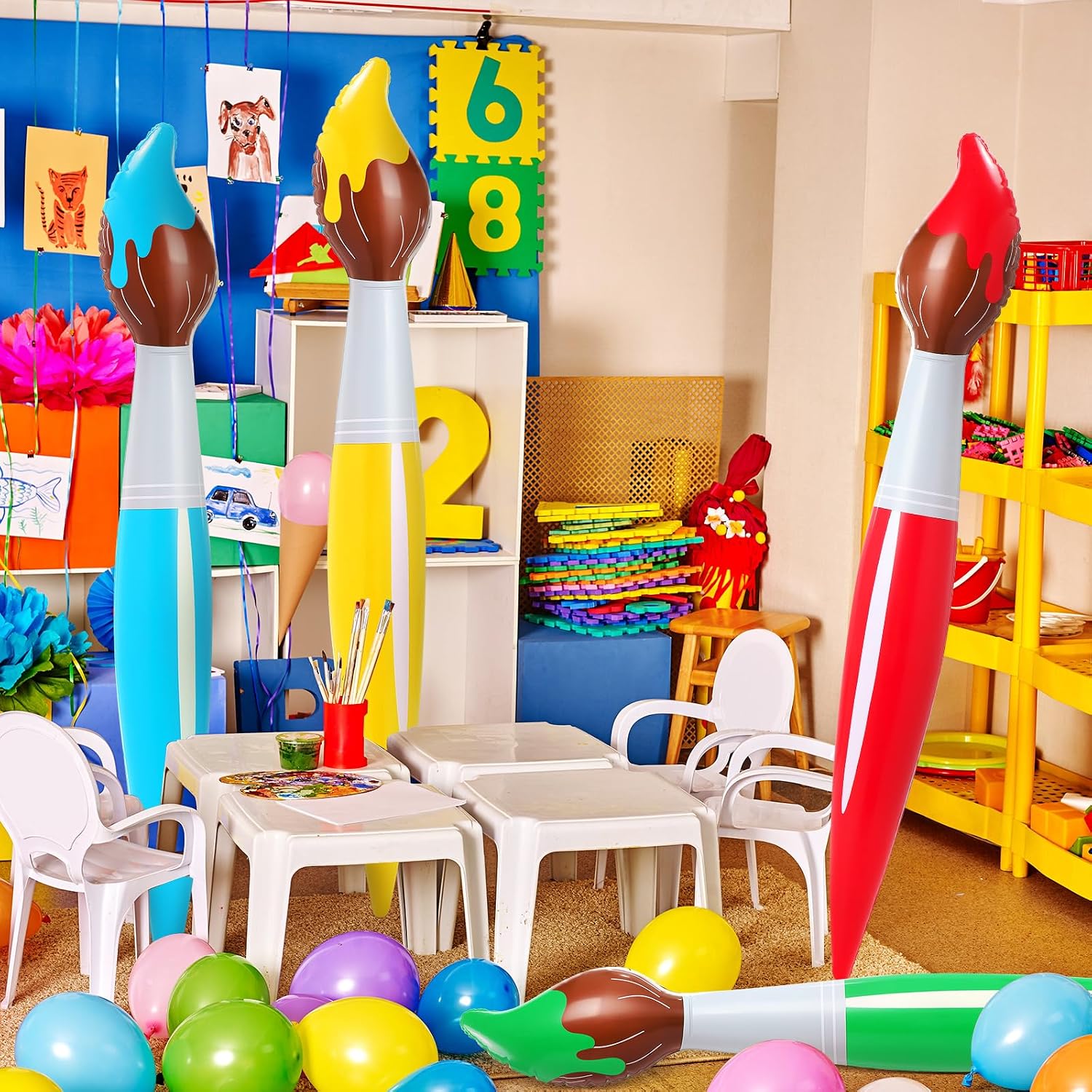 Paint Party Decorations 43.3 Inch Giant Inflatable Paint Brushes Balloons Art Painting Decor Large Blow up Paintbrushes Set for Birthday Party Favor, 4 Color
