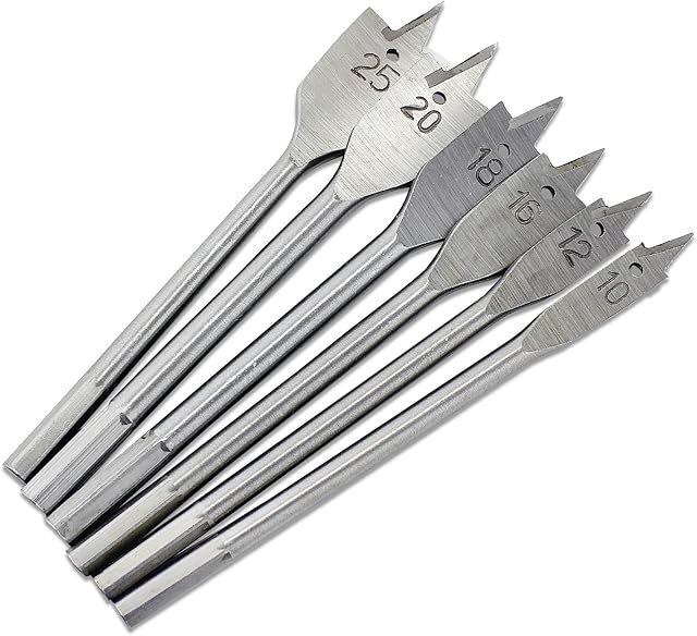 Aussel 6PCS Wood Flat Drill Bits Set 10,12,16,18,20&25mm Woodworking Hole Cutters Tools