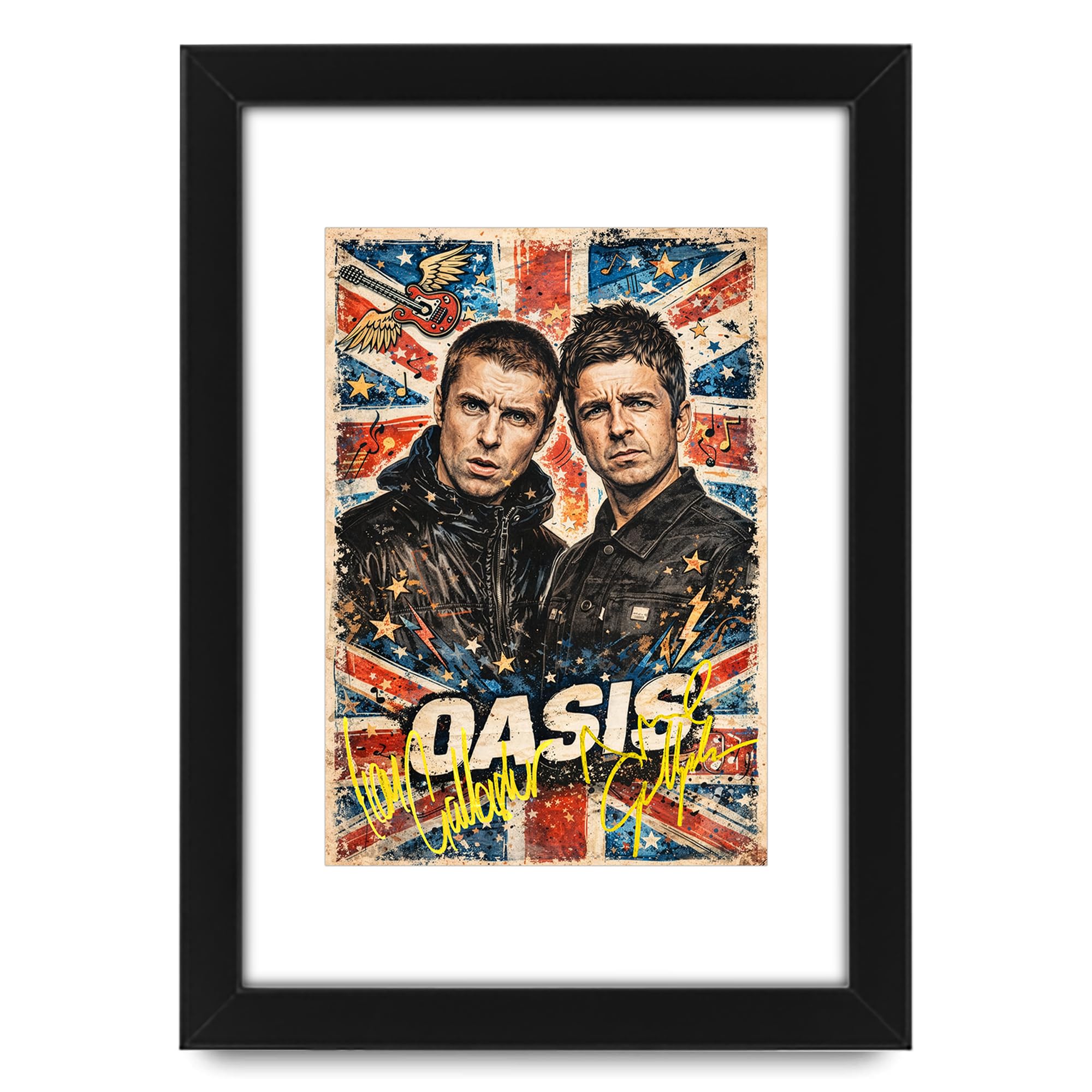 AllStarMedia Posterdruck "Tribute to Oasis" – Live '25 Reunion Tribute | Fan Art Geschenk | Musik Wandkunst | A3 gerahmt mit Passepartout