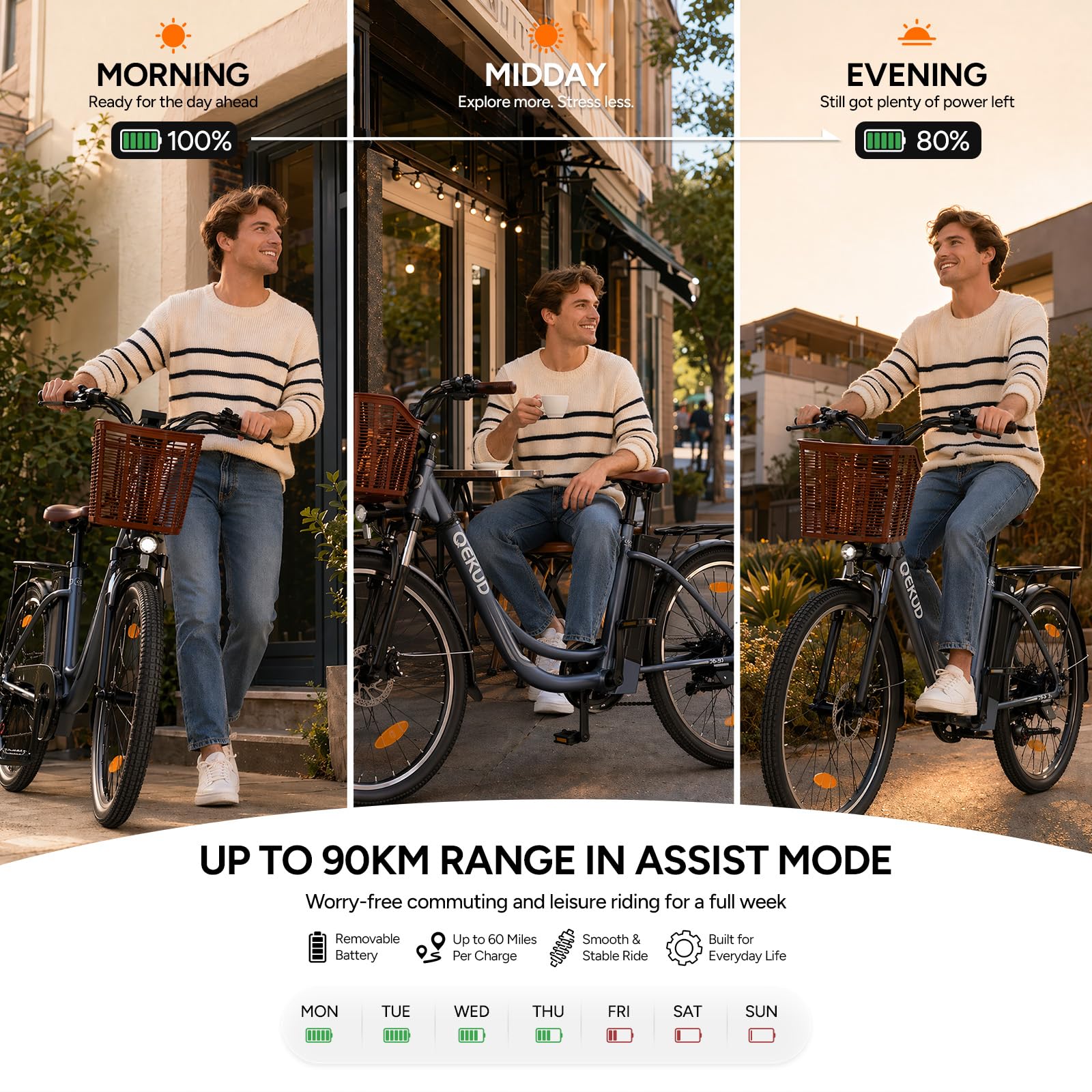 Vélo électrique pour femme/homme 26" avec panier à vélo, vélo de ville de trekking avec batterie 36 V 13 Ah, gris