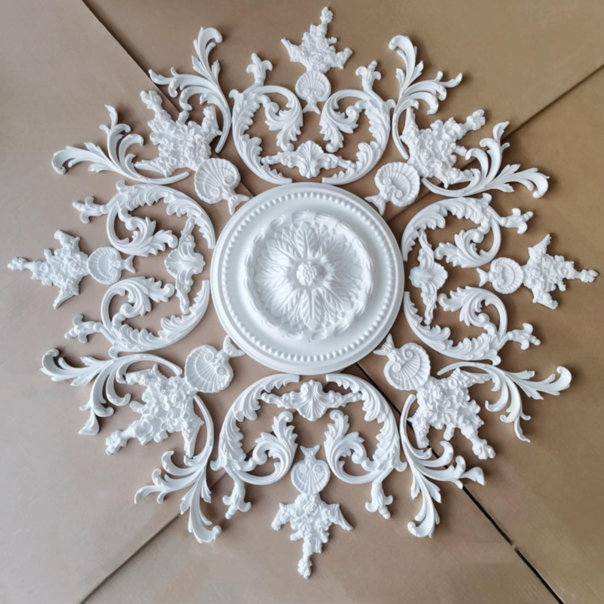 122cm Rosone Lampadario Soffitto Bianco Polistirolo Decorativo | Medaglione del Ventilatore Rotonda Moderno per Pareti Portalampada