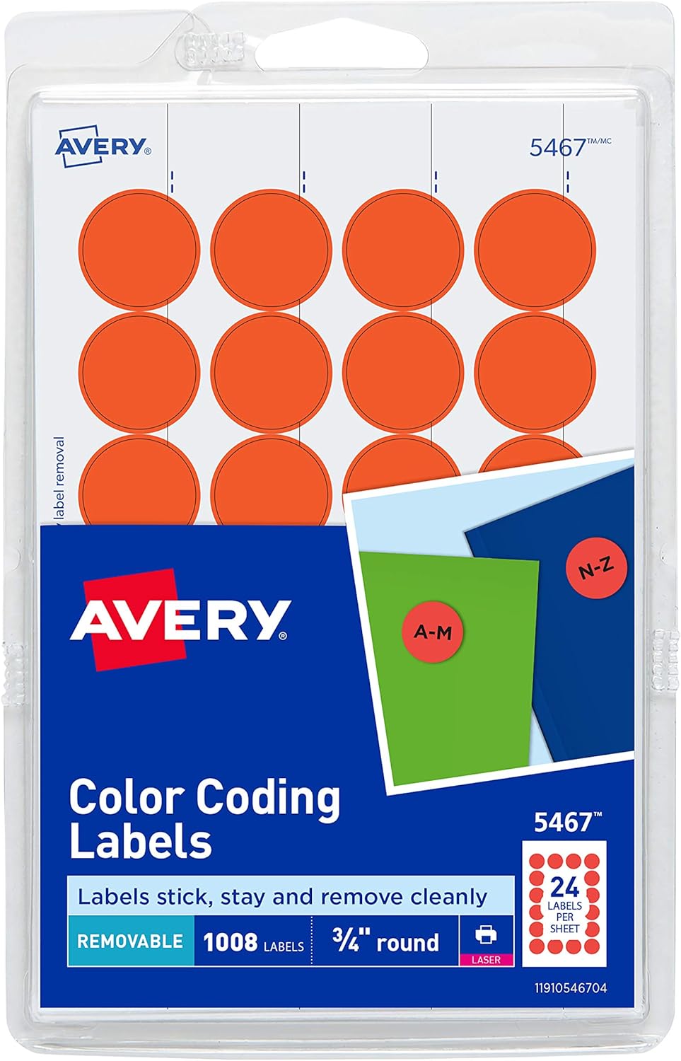 Avery Print/Write Adhesive Removable Labels, 0.75 Inch Diameter, Red - Orange Neon, 1008 per Pack (5467) : All Purpose Labels : Office Products
