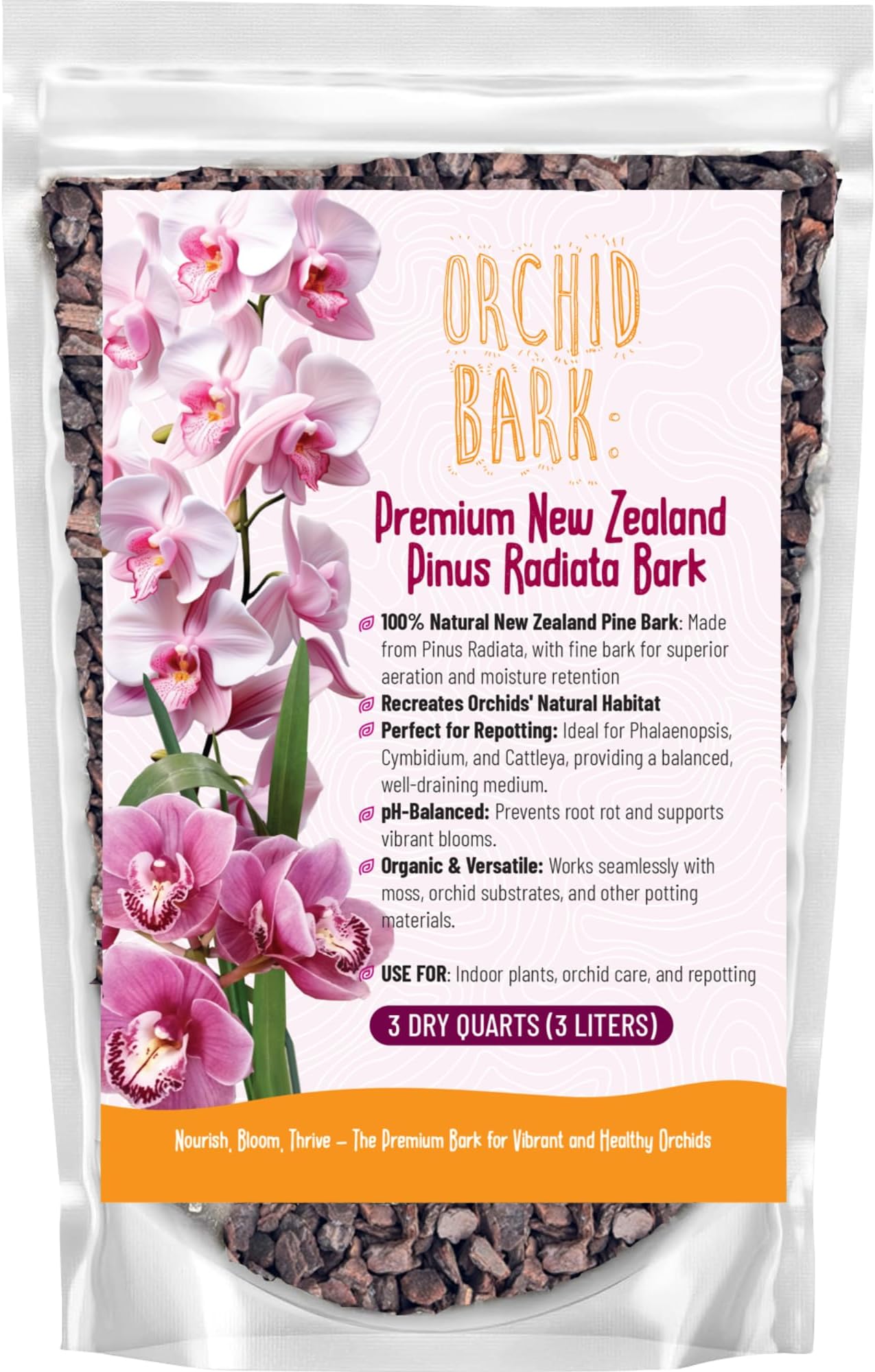 Premium Orchid Bark for Potting Mix – Ready-to-Use Pine Bark for Indoor Plants, Orchid Repotting & Soil Mix Creation, Ideal Orchid Medium (3 quarts)
