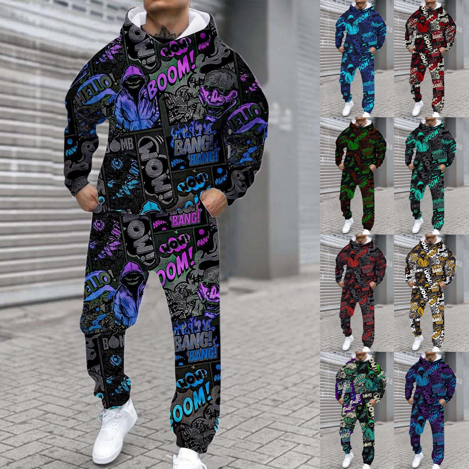Generisch Tuta da jogging da uomo, invernale, alla moda, 2 pezzi, Y2K, Hip Hop, Streetwear, calda, con cappuccio e pantaloni da jogging, per il tempo libero, per uomini e attività all'aria aperta