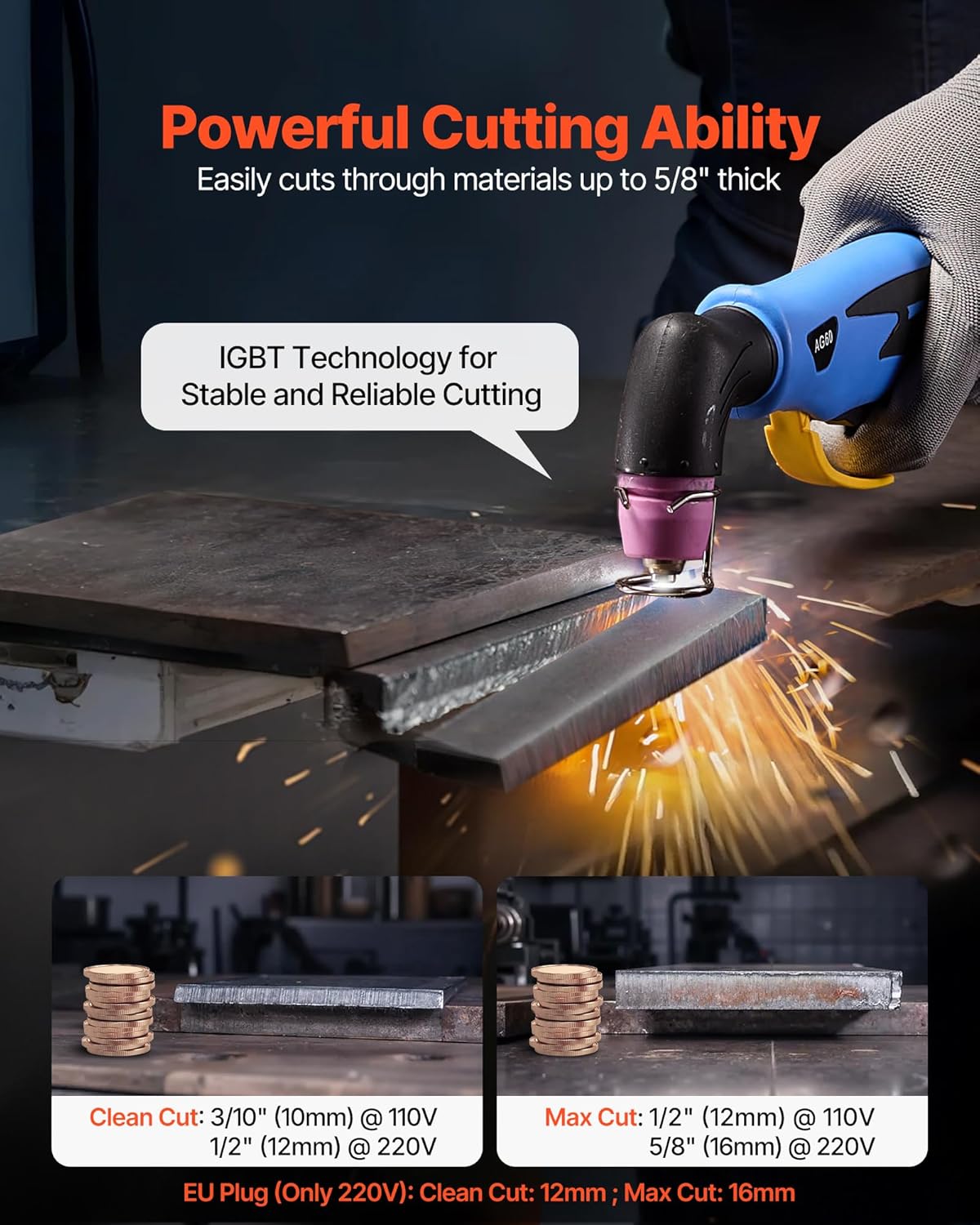 VEVOR Plasma Cutter, 50A Non-Touch Pilot Arc Plasma Cutting Machine, 110V/220V Dual Voltage Digital Display IGBT Inverter - with 2T/4T Function & Adjustable PA/PT Time for Home Repairs, Workshops