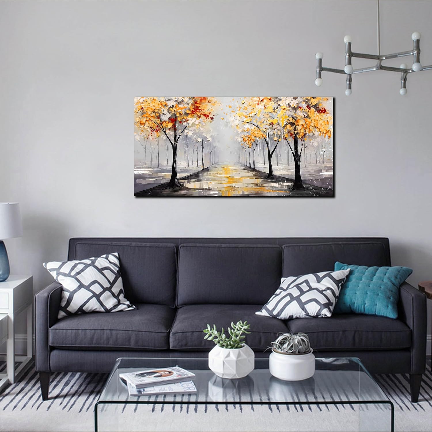 ENTANUB Tree Wall Art for Lving room, Ginkgo Canvas Wall Decor for Bedroom, Gold Picture Print Arwork, Size 20x40 Inches