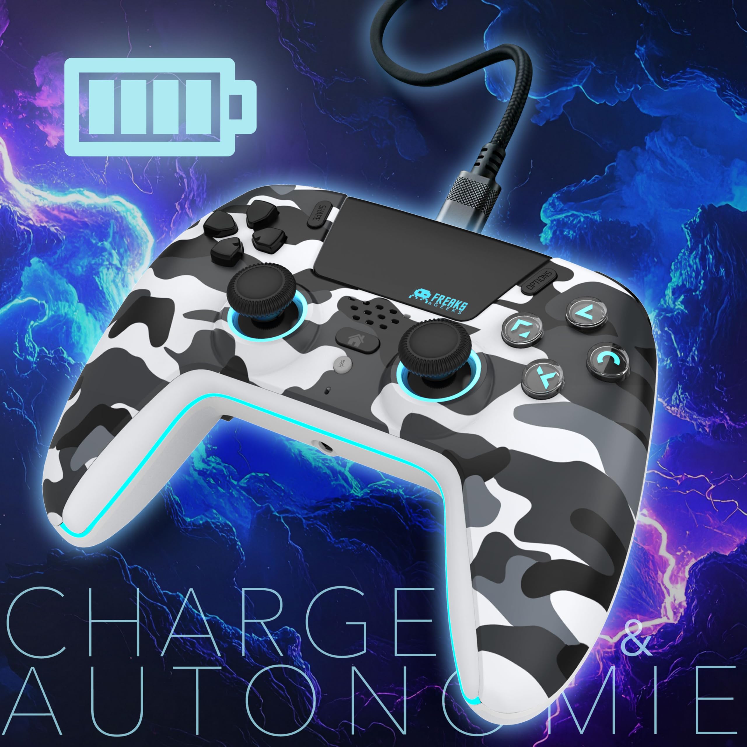 Freaks and Geeks-Manette Bluetooth pour PS5 LED Hall Effect - White Camo