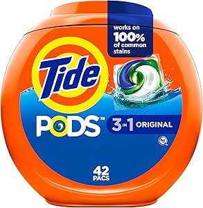 Tide PODS Liquid Laundry Detergent Soap Pacs, Original Scent, HE Compatible, 42 Count, Powerful 3-in-1 Clean in one Step, Tide PODS Laundry Detergent