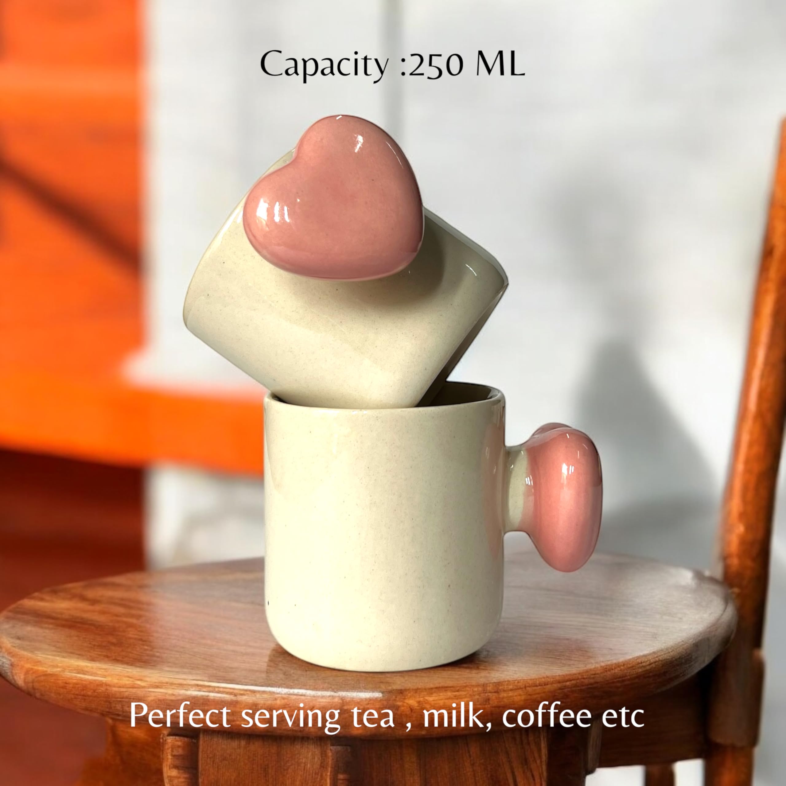 Handcrafted Ceramic Coffee Mugs with Heart Handle -3