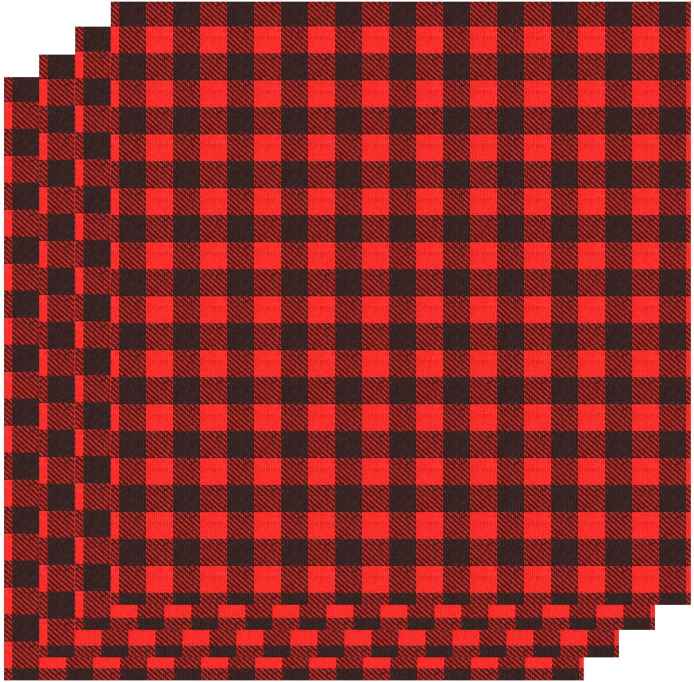 Aneco 4 Sheet Red and Black Plaid Heat Transfer Cloth Fabric 12 x 12 Inch Iron-on Buffalo Plaid Sheets Adhesive Thermal Transfer
