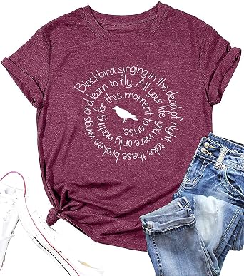 Country Music Shirt Women Blackbird Singing in The Dead of Night Tee Funny Beatles Shirts Vintage Short Sleeve Top