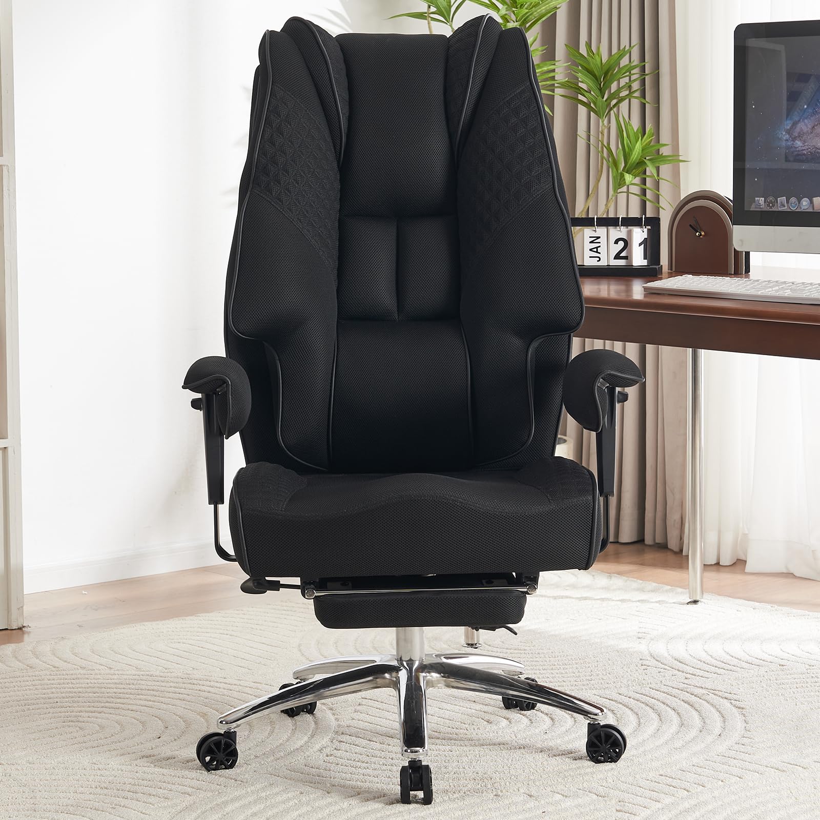 EXCEBET Silla de oficina robusta de malla de 180 kg - Silla de oficina grande ergonómica con asiento de muelles ensacados de 14 cm, silla de juego de ordenador con respaldo alto transpirable para el