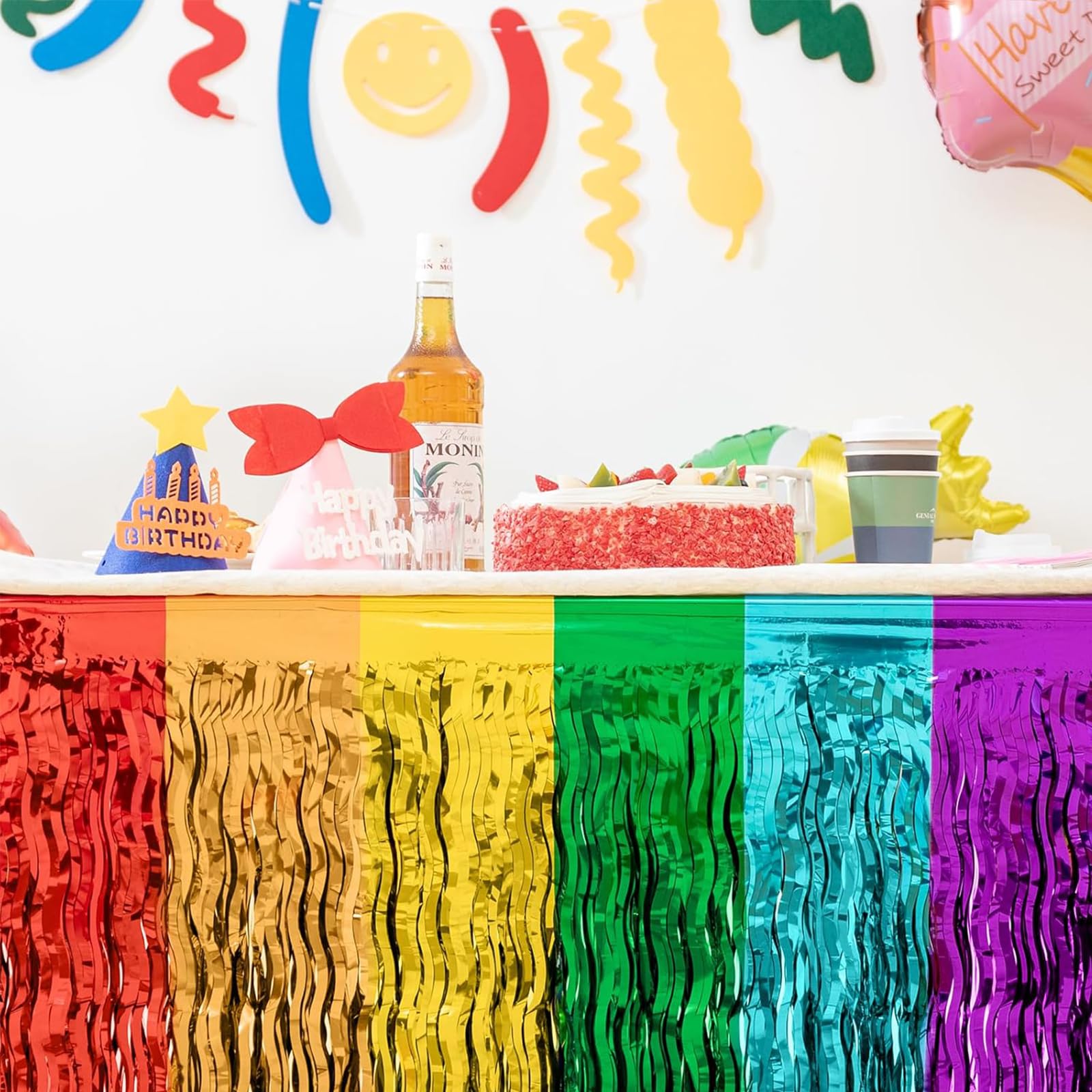 Tavolo Gonne Arcobaleno,2 Pezzi Gonna da Tavolo Decorativa, L275 × H75cm, Gonna da Tavolo con Nappe, Gonne da Tavolo per Feste, per Compleanni, Festival, Matrimoni, Fidanzamenti, Feste