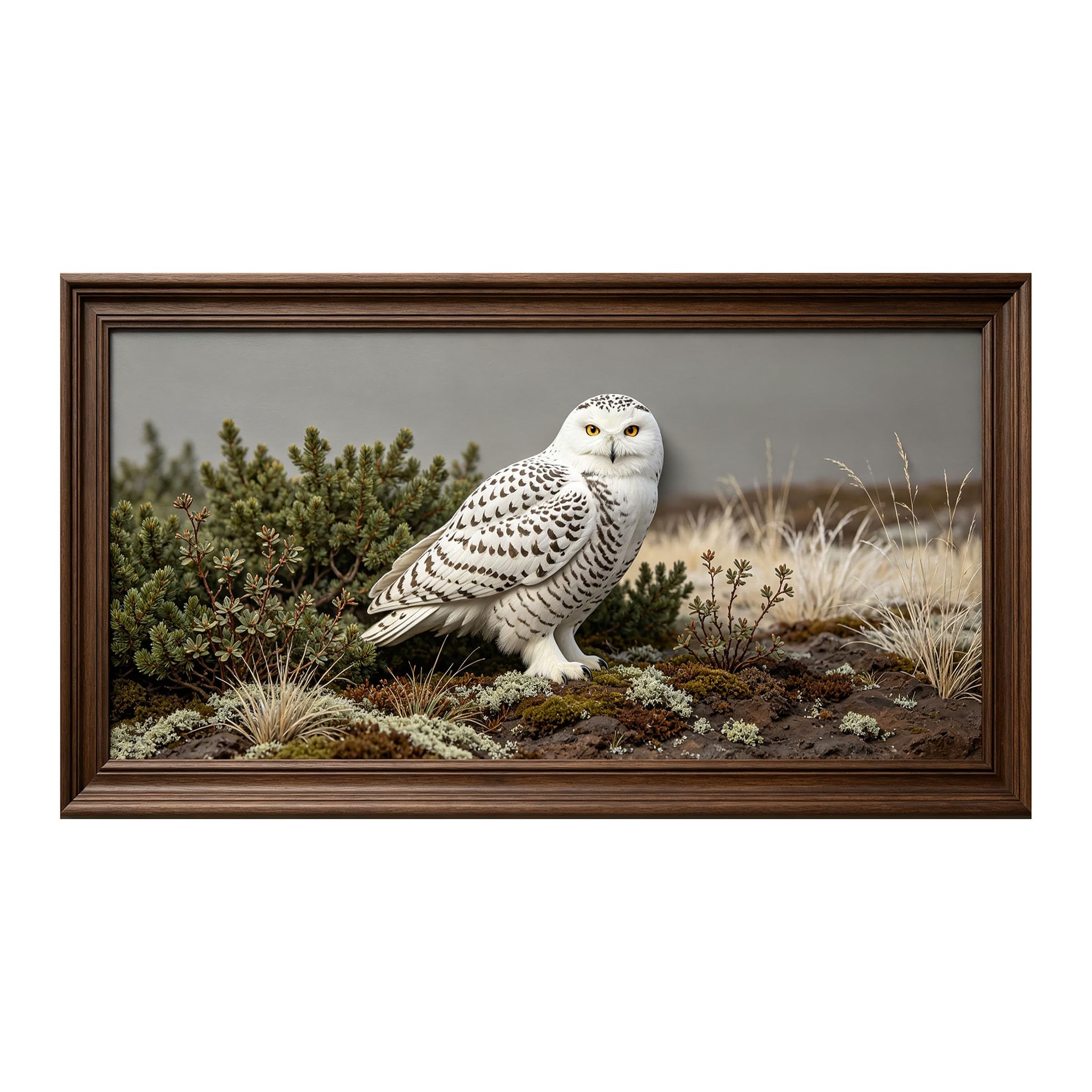 Murasolite 3D 3D Framed Wall Art 50cm×90cm Snowy Owl Forest Landscape Realistic Oil Painting SelfAdhesive Fabric Mural Wall Decor, Peel and Stick No Damage to Wall for Bedroom Living Room