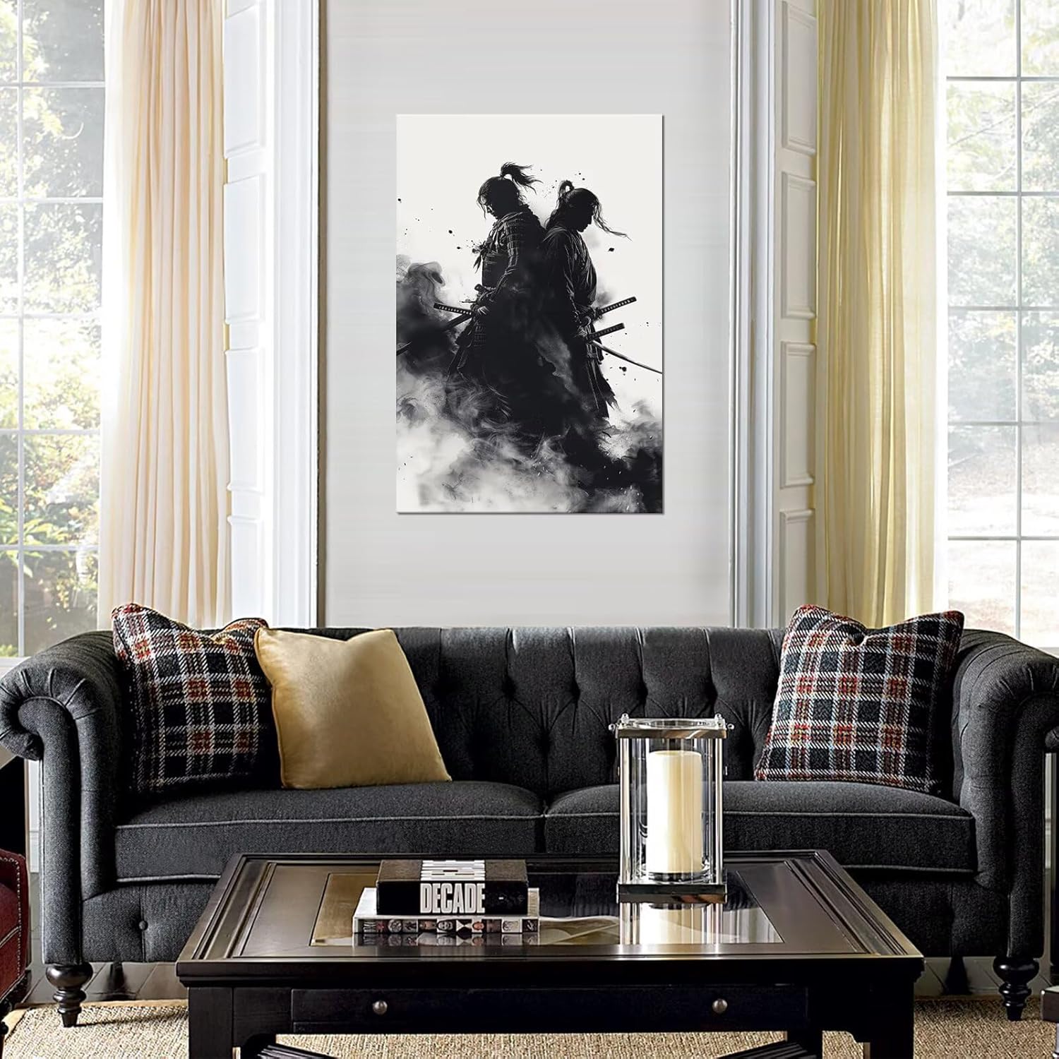 HQLLingArt Bushido Poster Japanese Samurai Canvas Wall Art for Living Room Bedroom - Japanese Artwork Samurai Picture Framed Ready to Hang(28''W x 44''H)