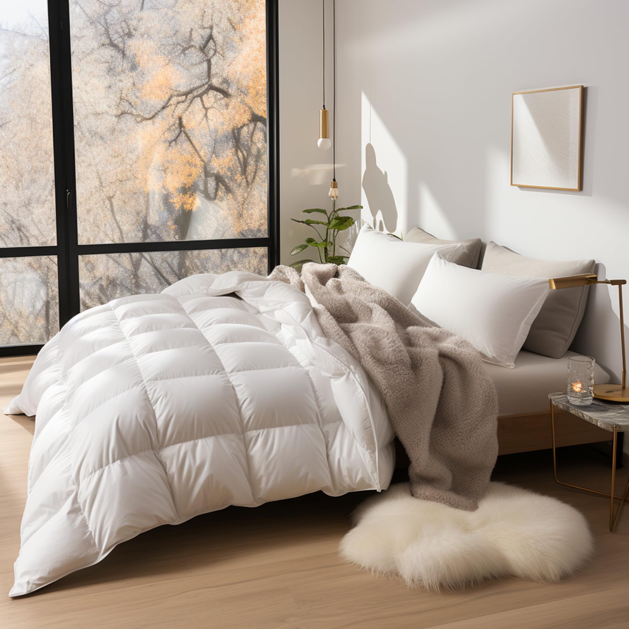 ALPHA HOMEKing Size Down Comforter, All Season Bedding Comforter Duvet Insert, Luxurious Fluffy Feather Down Comforter with 8 Corner Tabs