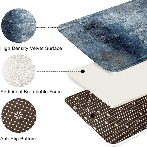 Miniatura 5 de Britimes Juego de 2 tapetes de baño de arte abstracto moderno, color azul y gris, cubierta lavable, tapetes para decoración de baño, 16 x 24 y 20 x