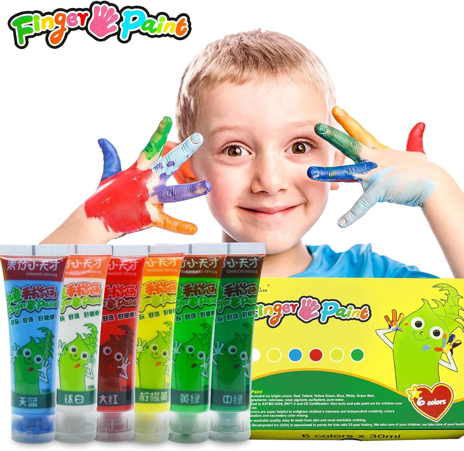 Hapree Washable Kids Finger Paint,6 Colors NonToxic Kids Paint Set