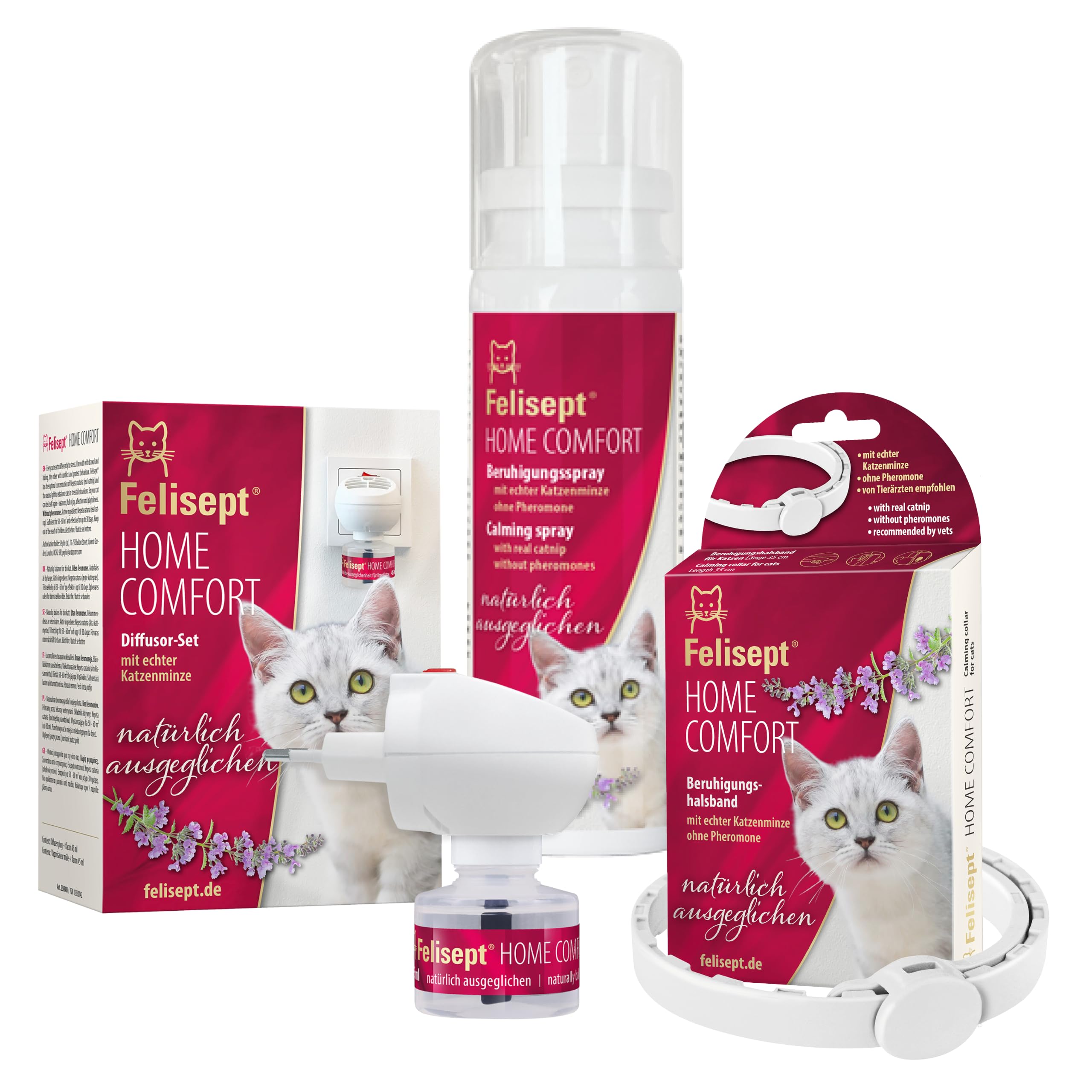 Felisept Home Comfort Set, Entspannungsmittel für Katze mit natürlichen Katzenminze, Beruhigungsspray mit Diffusor inkl. Flakon (1 x 45ml)