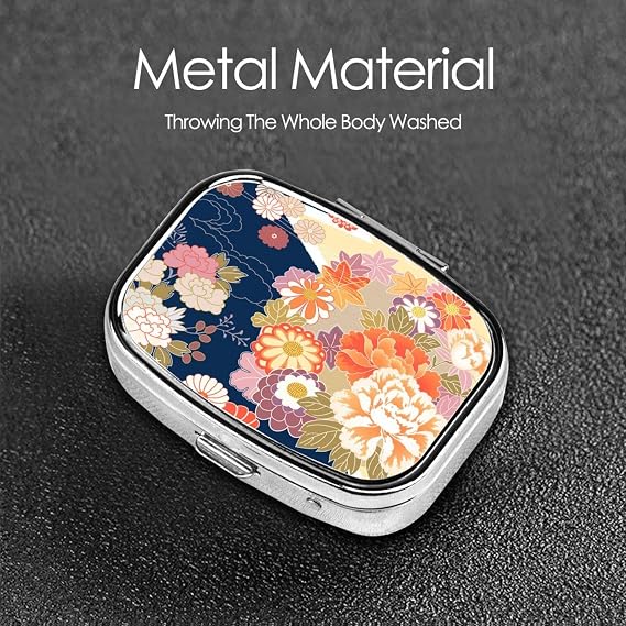 Pill Case, Japanese Pattern, Japanese Style, Cherry Blossom, Medicine Case, Pill Case, Square Pill Box, Mini, Medicine Box, Portable Pill Case, Storage Box, Trinket Box, Portable, Popular, Rectangular