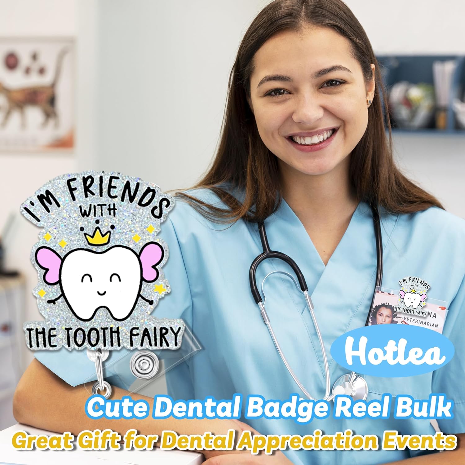 24 Pieces Dental Badge Reels Funny Dental Hygienist Retractable ID Badge Holders with Alligator Clip Cute Dentist Dental Assistants Tooth Accessories Gifts for Coworkers