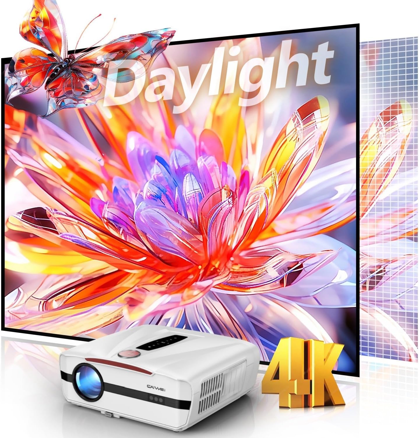 Daylight 4K Smart Projector with Fast TV OS & Home Karaoke: High 2400ANSI, 3-Brightness, HDR10, Auto Focus, Auto-Retract Lens&Cover, Wireless Mics for Home Cinema Outdoor Movie Game Golf Simulation