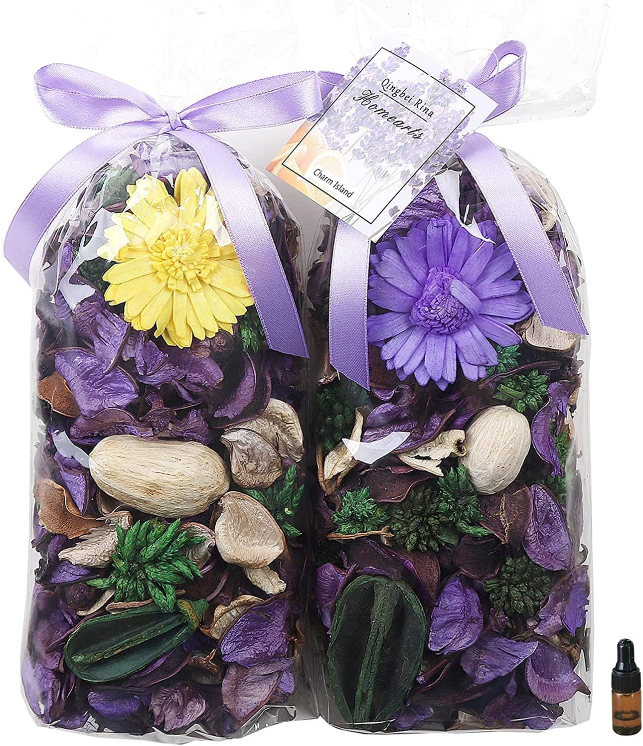 Spring Potpourri Bags, Purple Decorative Potpourri Bowl Filler, Lavender Scented Dried Flowers, Home Fragrance Sachet,2 Bags/8.4oz