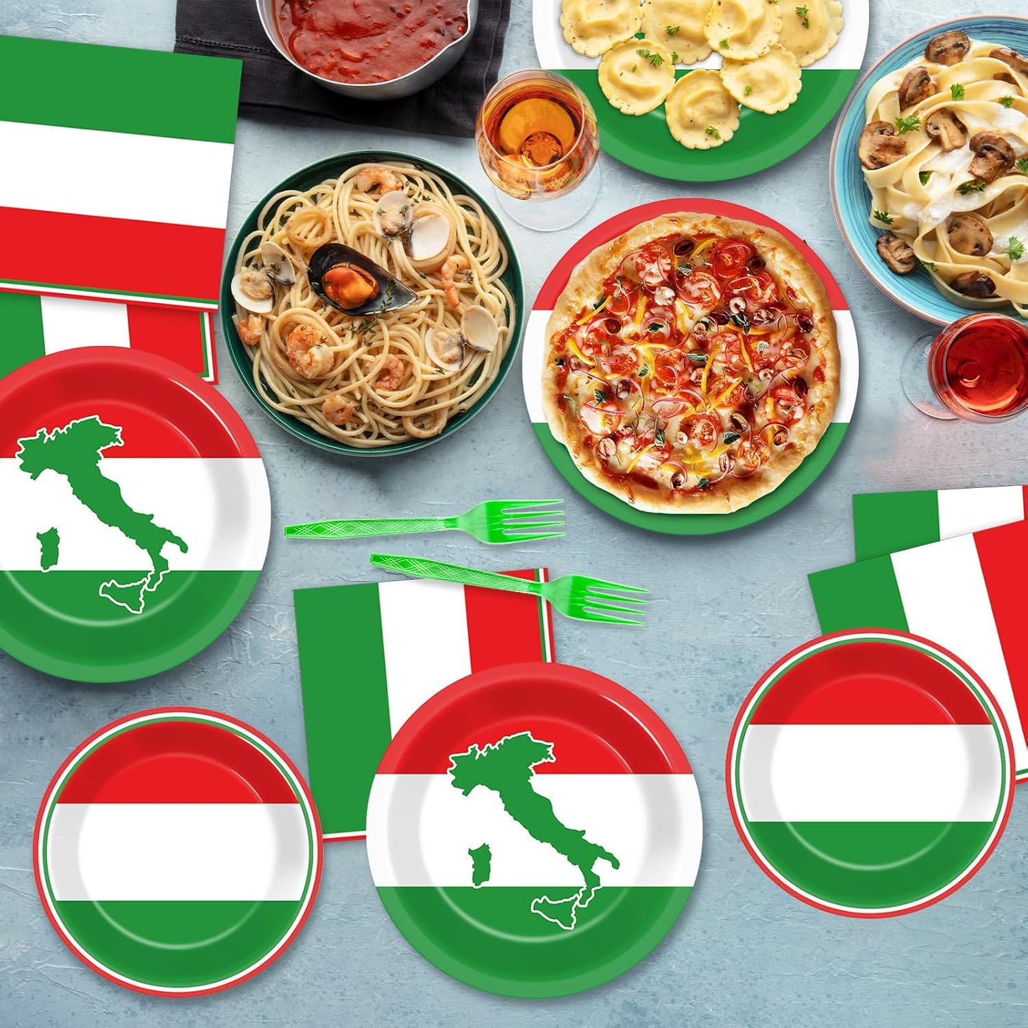 100 Pcs Italian Flag Plates and Napkins Party Supplies Italy Flag Disposable Paper Tableware Set Italian Red White and Green Party Decors Favors for Family Gathering Kitchen Dining Serves 25 Guests
