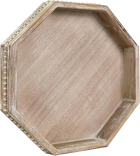 Miniatura 19 de MAONAME Bandeja de madera para servir, bandeja de madera de granja para mesa de café, bandejas ovaladas con cuentas, bandejas decorativas marrón