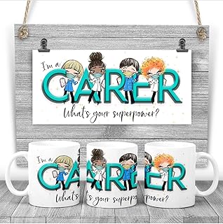 CARER mug."I'm a CARER, what's your superpower" Mug in GREEN. Coffee present. Coffee mug. Cup. Care home GIFT. KEYWORKER Nursing Home. Care Home