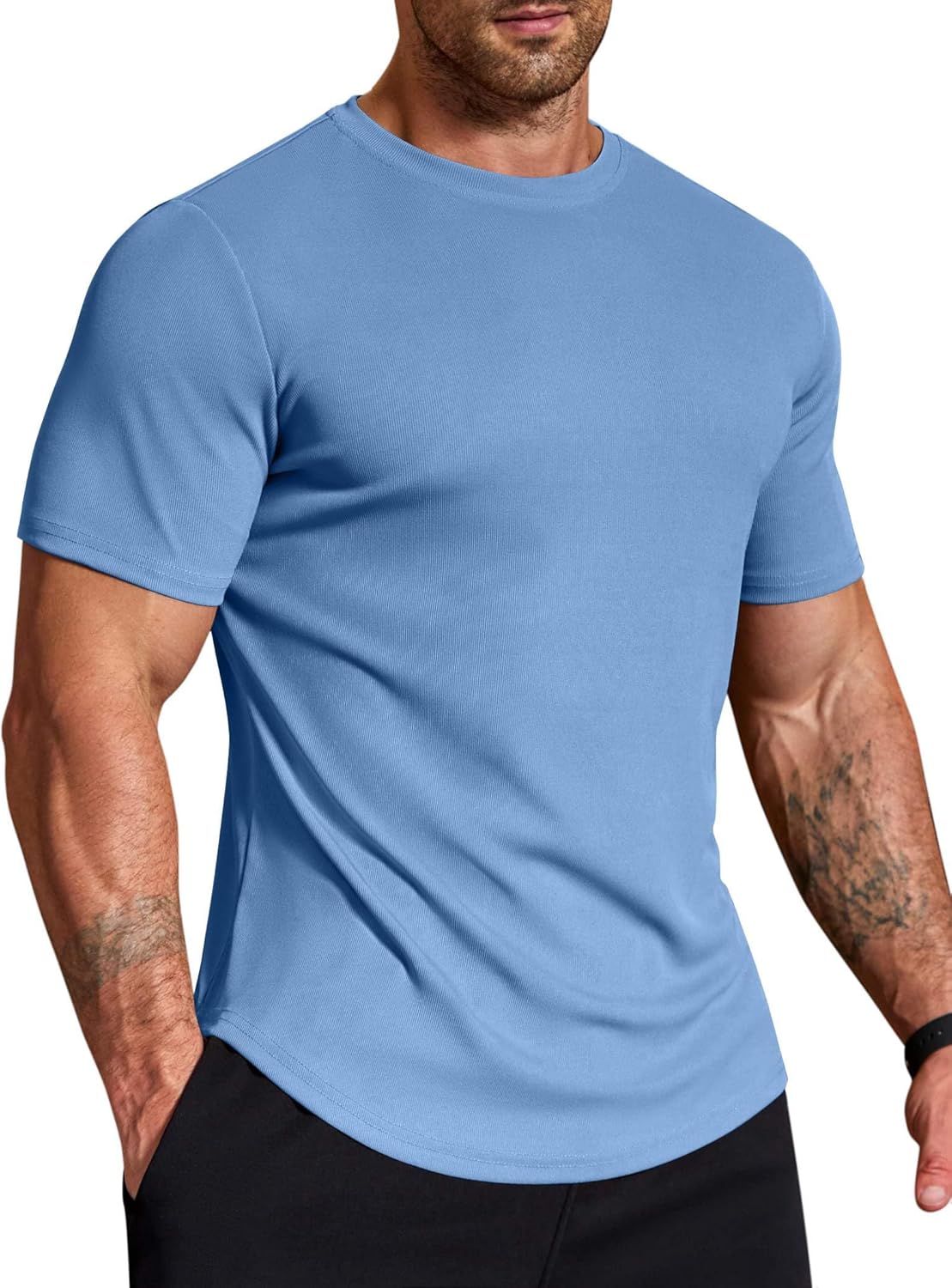 COOFANDY Mens Muscle Shirt Short Sleeve Slim Fit T-Shirts Texture Crewneck Tees Longline Gym Workout Athletic Shirt