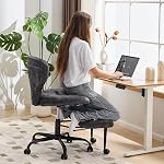 YFO chaise de bureau ergonomique et ADHD Chaise de méditation avec roues silencieuses pour le bureau d'accueil chaise et Yoga, le support de dossier plus large et la conception de poches de rangement, PU Cuir, crème