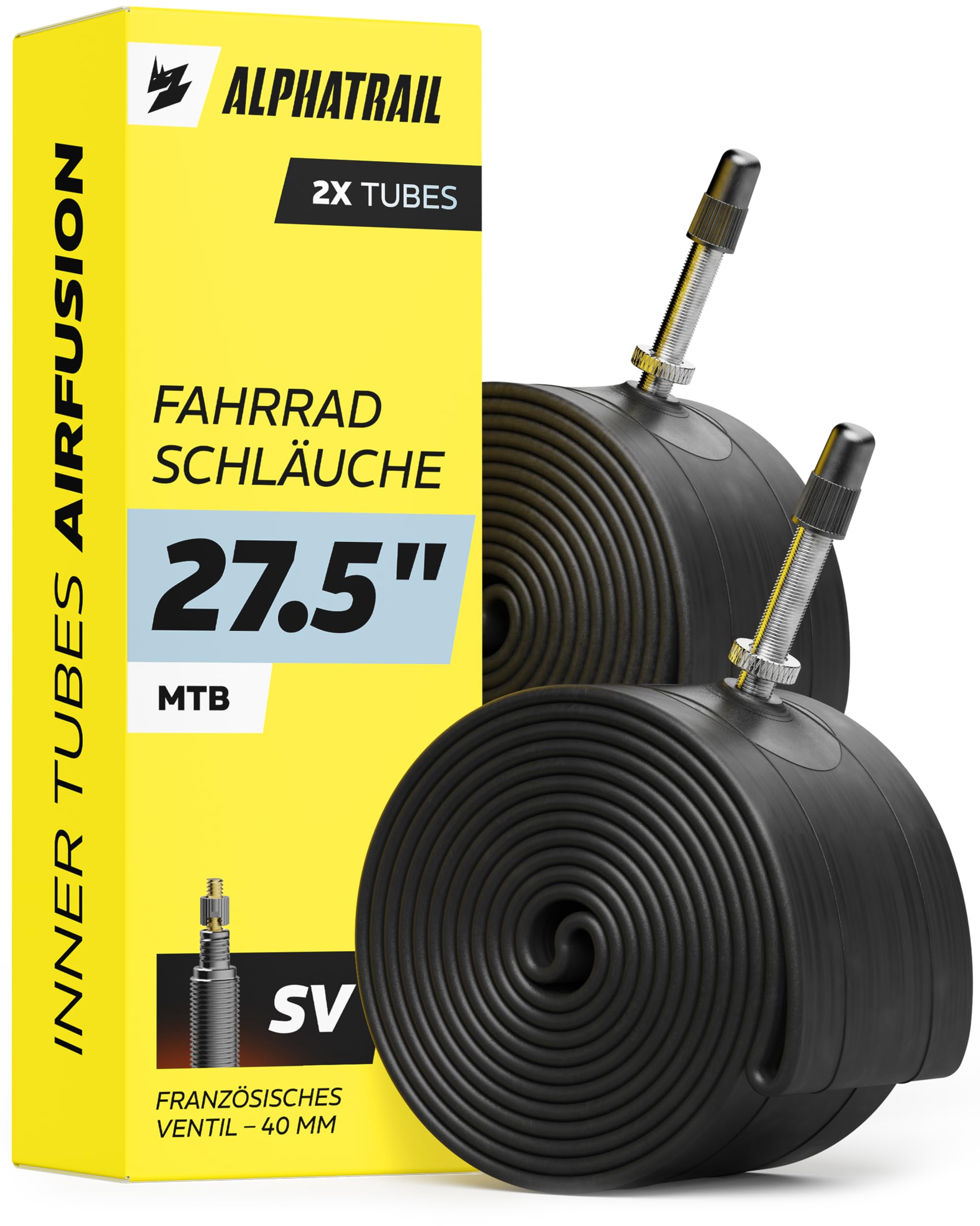 mtb reifen aufpumpen französisches ventil Alphatrail Fahrradschlauch AirFusion 27.5 Zoll SV 2X Set mit Mobilitätsgarantie I Kompatible Fahrradreifen Schwalbe, Continental, Conti, Maxxis, Onza & Michelin Sport & Freizeit ENVE Bicycle Color:Schwarz Glänzend Fahrrad mit bunten Blumen
