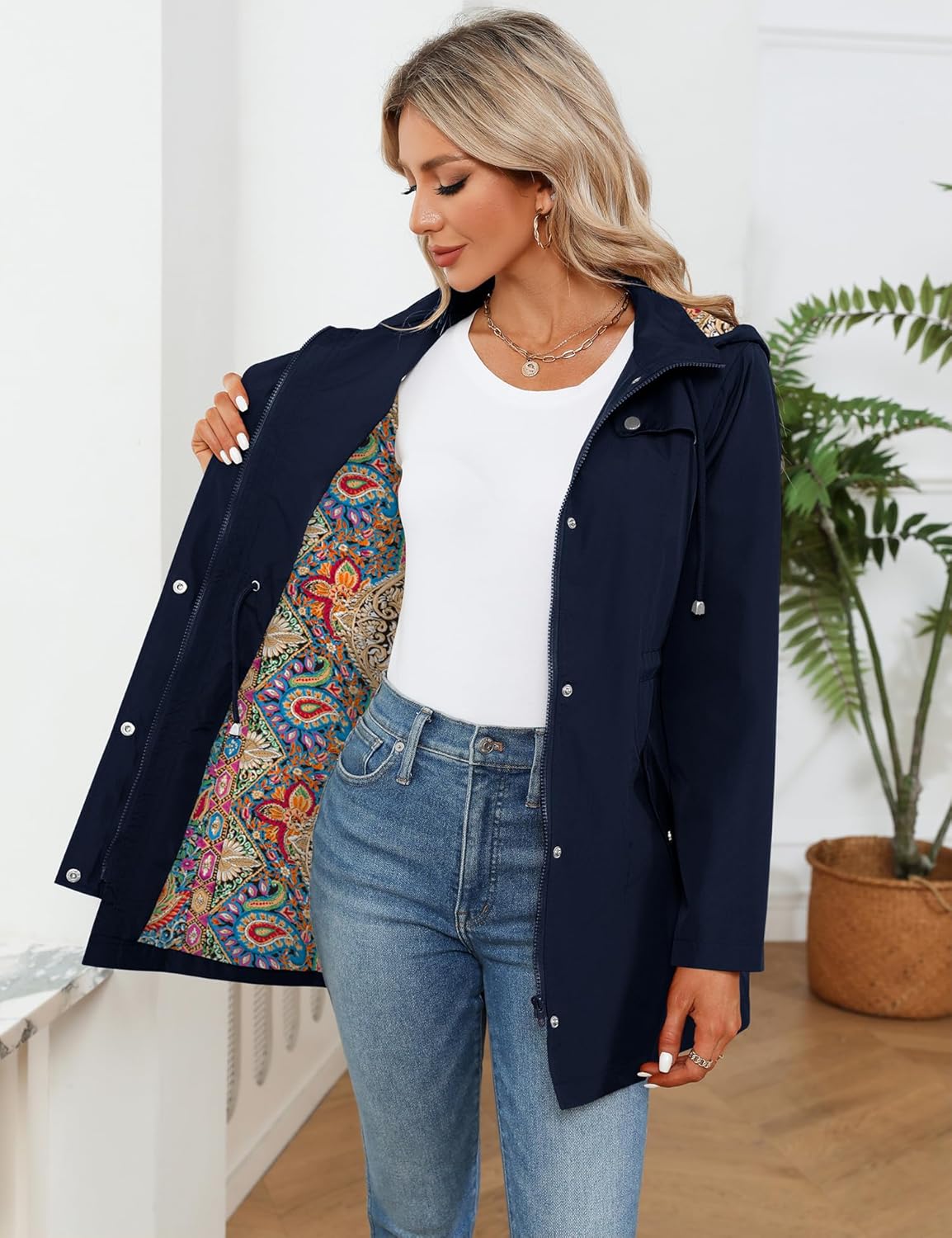 LOMON Women Waterproof Outdoor Hiking Raincoat Women Lined Rain Jacket Lightweight Hooded Jackets Trench Coats