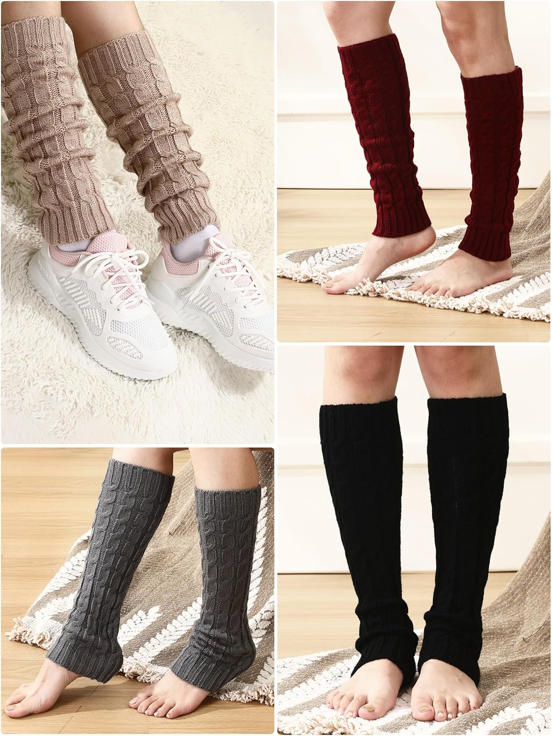 Geyoga 12 Pairs Women Leg Warmers for Winter, Cable Knit Knee High 80s Plus Size Leg Warmers for Boot Yoga Socks Ballet Dance(Elegant Color) - Image 4